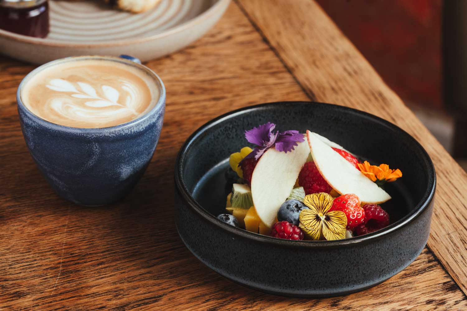 Coffee and fruit salad