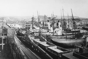 Folkestone Swing Bridge and Viaduct with ships